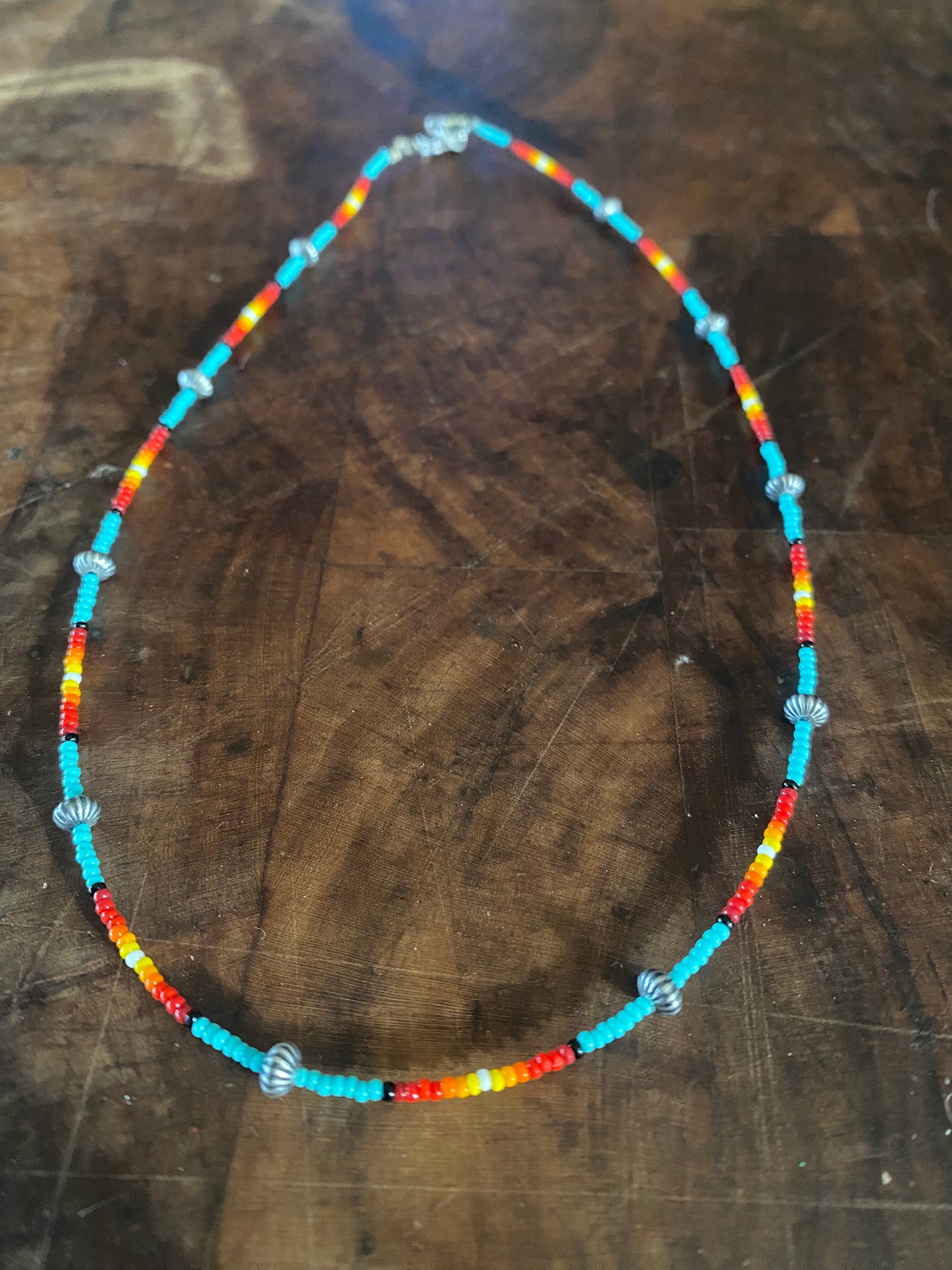 Turquoise Beaded Necklace with Sterling Silver Beads