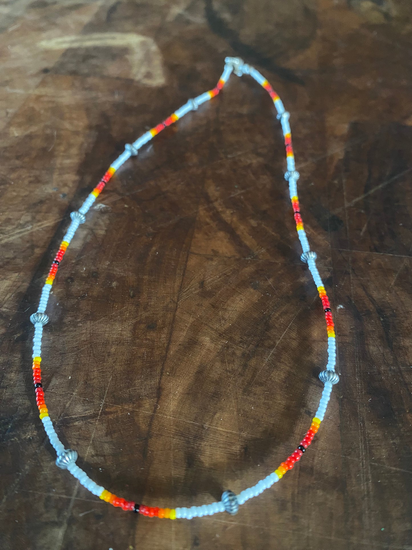 White Beaded Necklace with Sterling Silver Beads